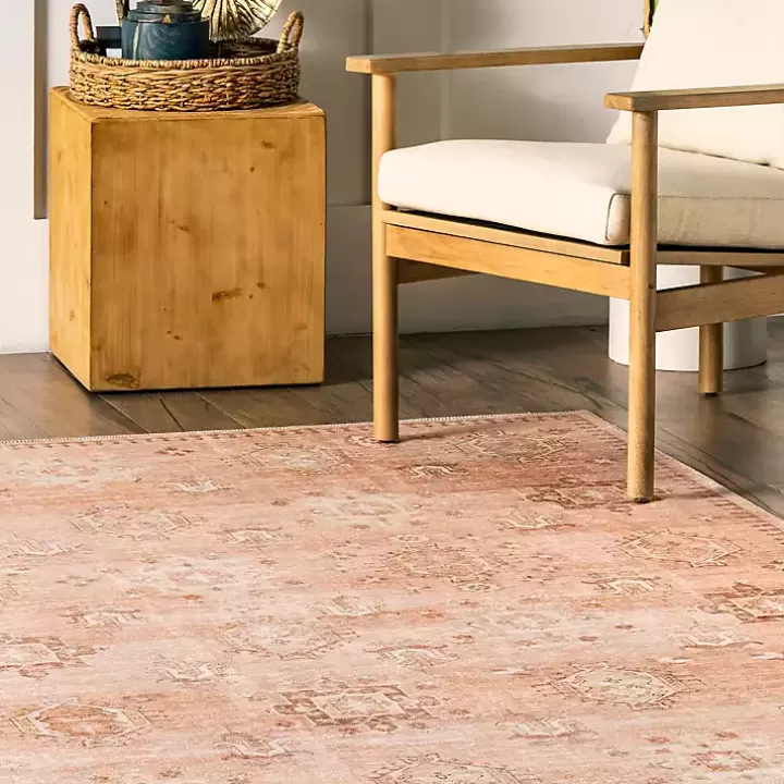 Cheap Lottie Peach Vintage Washable Area Rug, 8x10 Area Rugs