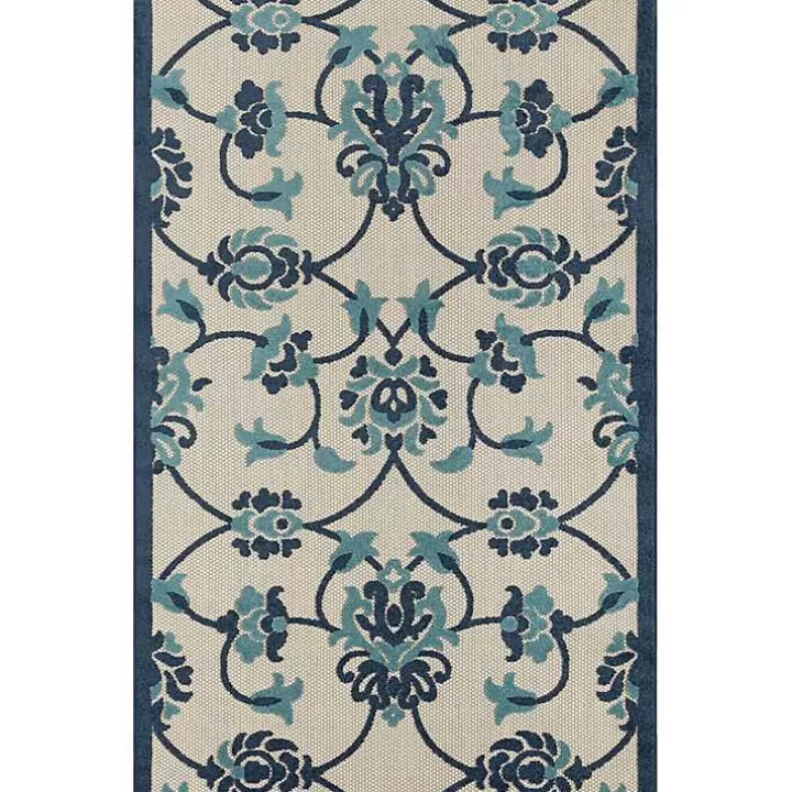 Discount Lyla Blue Floral Damask Indoor/Outdoor Rug, 5x8 Outdoor Rugs