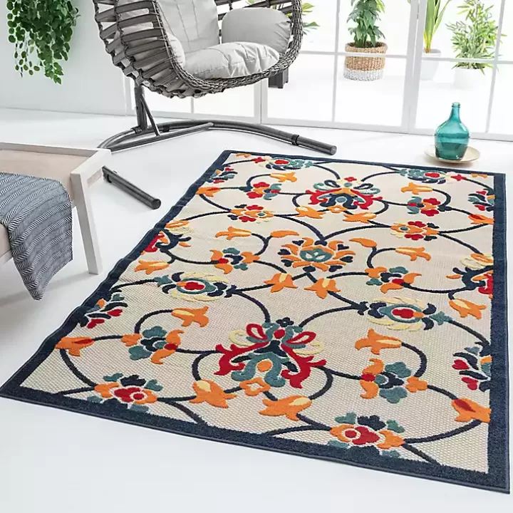 Shop Lyla Multi Floral Damask Indoor/Outdoor Rug, 5x8 Outdoor Rugs