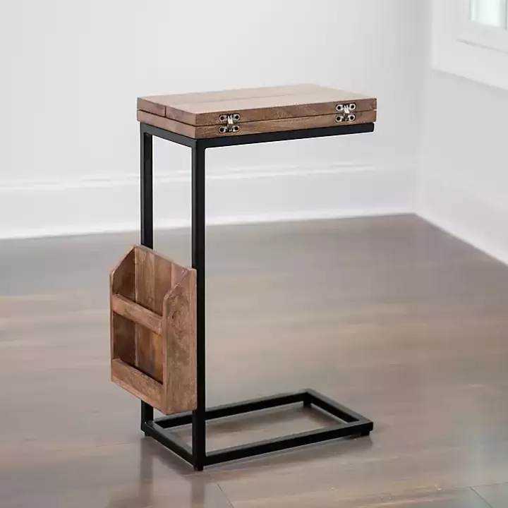 Discount Mango Wood and Iron Extendable C-Table Accent & End Tables