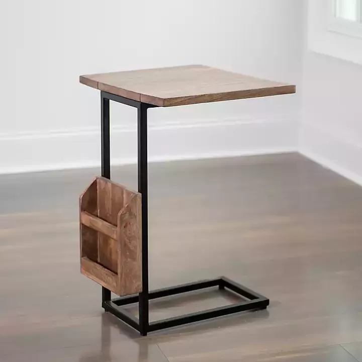 Discount Mango Wood and Iron Extendable C-Table Accent & End Tables