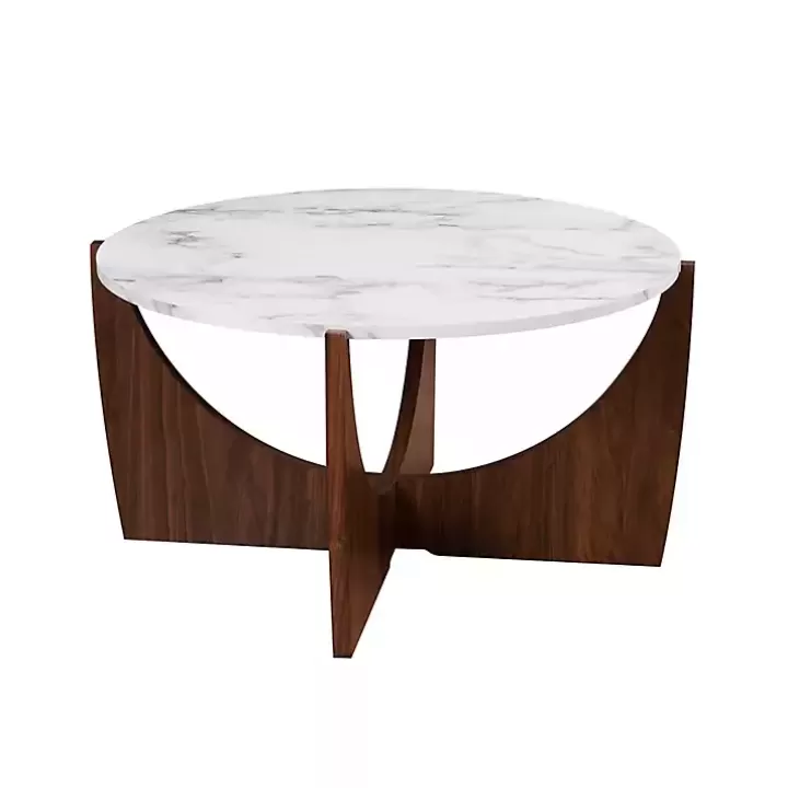 Clearance Marble & Walnut Open Base Round Coffee Table Coffee Tables