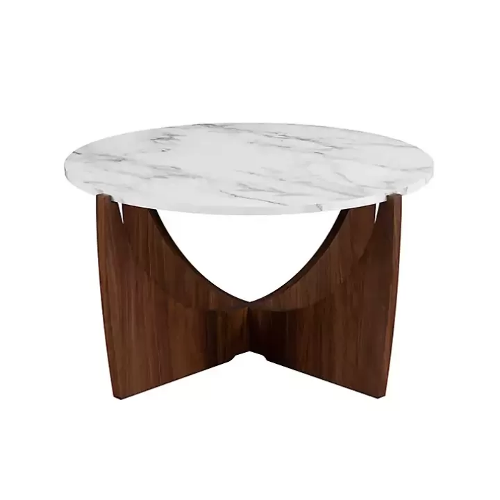 Clearance Marble & Walnut Open Base Round Coffee Table Coffee Tables