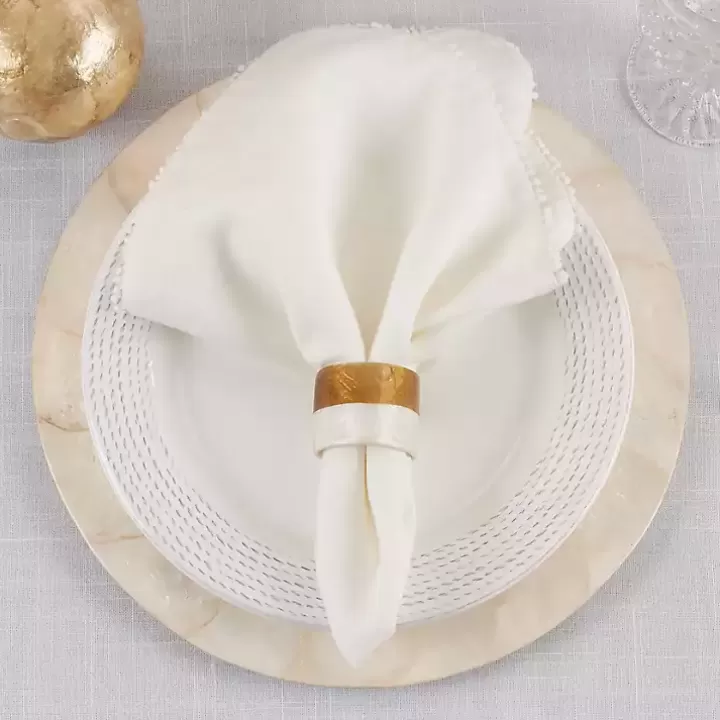 Fashion Marble and Wood Two Tone 4-pc. Napkin Ring Set Table Linens