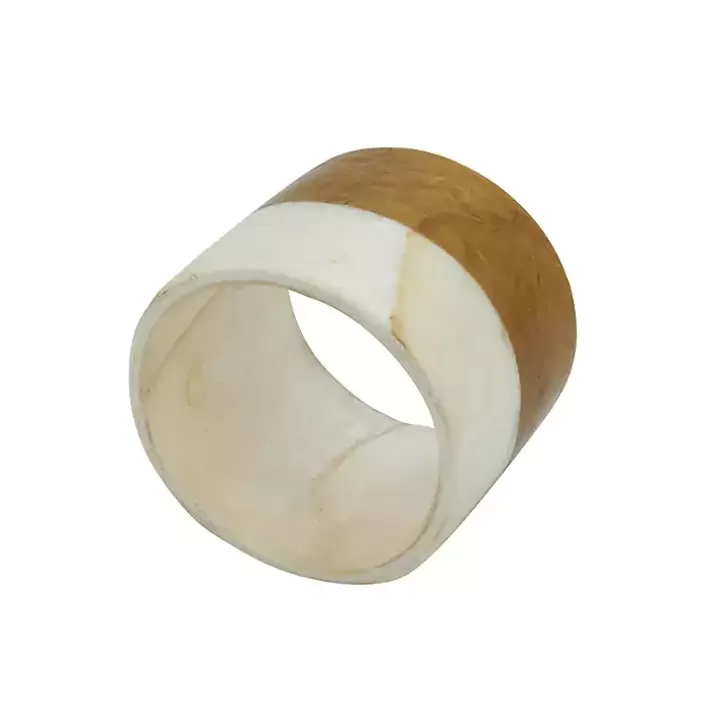 Fashion Marble and Wood Two Tone 4-pc. Napkin Ring Set Table Linens