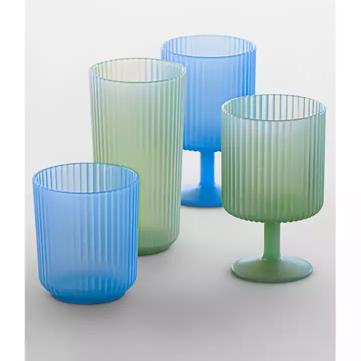 Best Sale Matte Azure Ribbed Goblet Glasses, Set of 6 Glassware & Drinkware