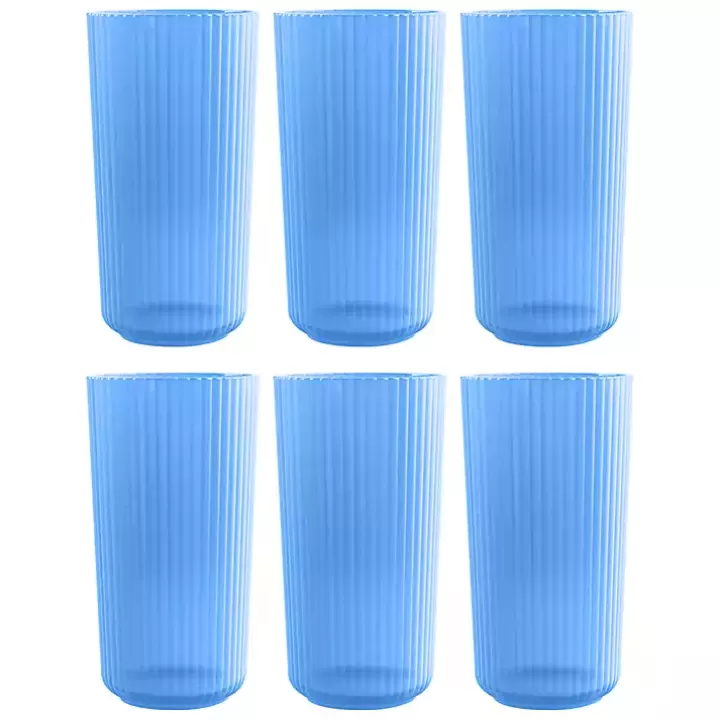 Outlet Matte Azure Ribbed Tall Glasses, Set of 6 Glassware & Drinkware