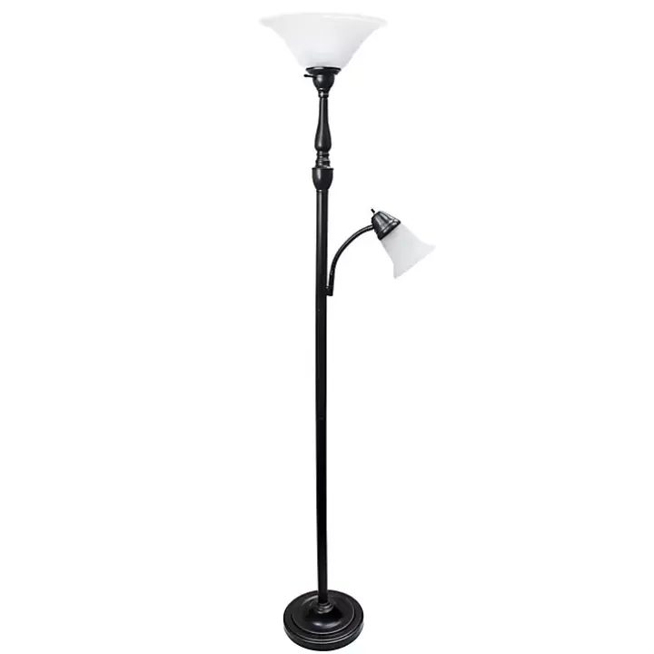 Online Matte Bronze and White Reading Arm Torchiere Floor Lamps