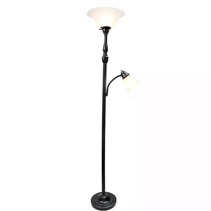 Online Matte Bronze and White Reading Arm Torchiere Floor Lamps