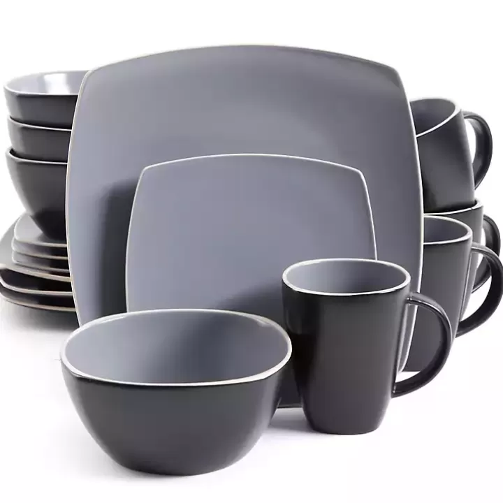 Best Sale Matte Gray and Black 16-pc. Dinnerware Set Dinnerware