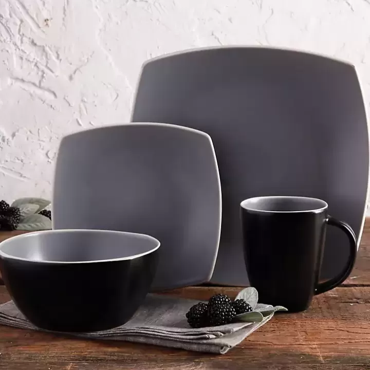 Best Sale Matte Gray and Black 16-pc. Dinnerware Set Dinnerware