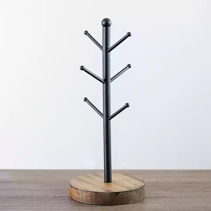 Cheap Metal and Pine Wood Mug Tree Kitchen Accessories