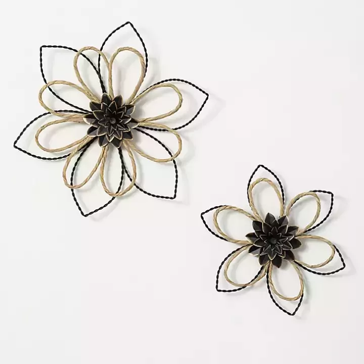 Online Metal and Twine Flower Wall Plaques, Set of 2 Wall Plaques