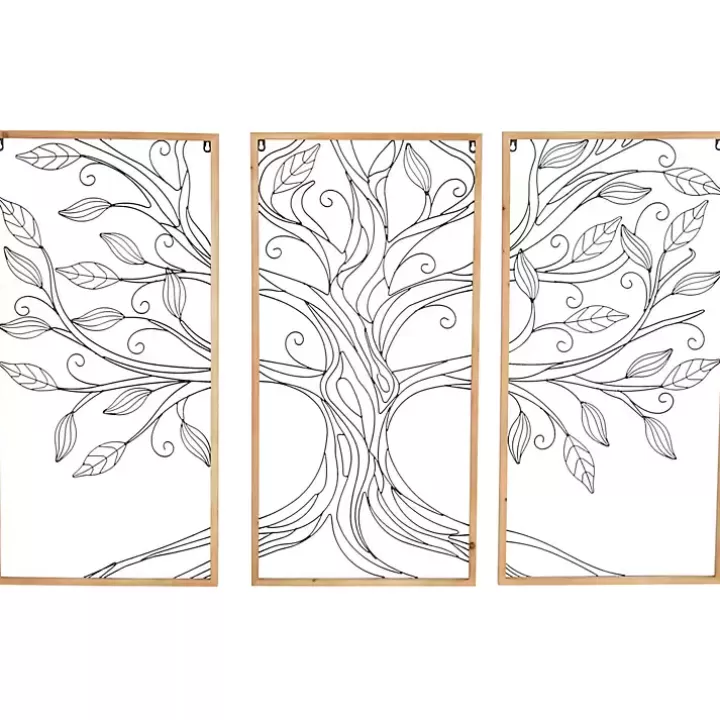 Cheap Metal Wire Tree Panel Wall Plaques, Set of 3 Wall Plaques