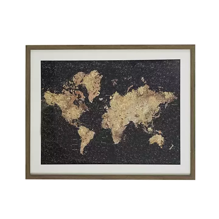 Fashion Metallic Gold World Map Framed Art Print Framed Art