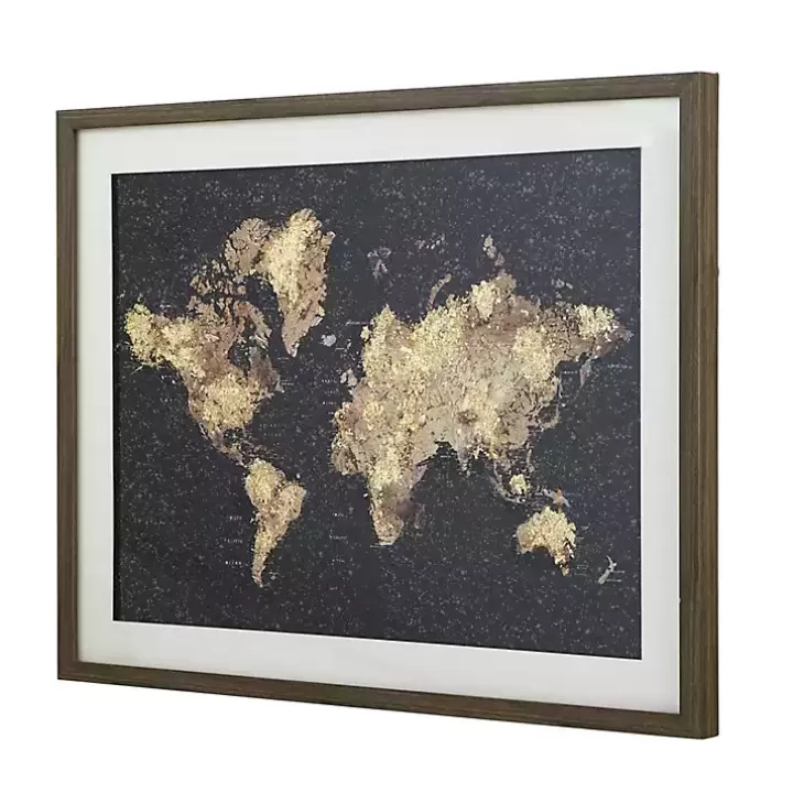 Fashion Metallic Gold World Map Framed Art Print Framed Art