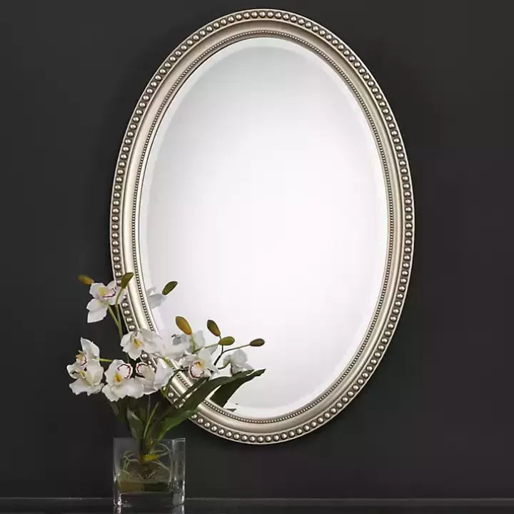 New Metallic Silver Beaded Edge Oval Mirror Decorative Mirrors
