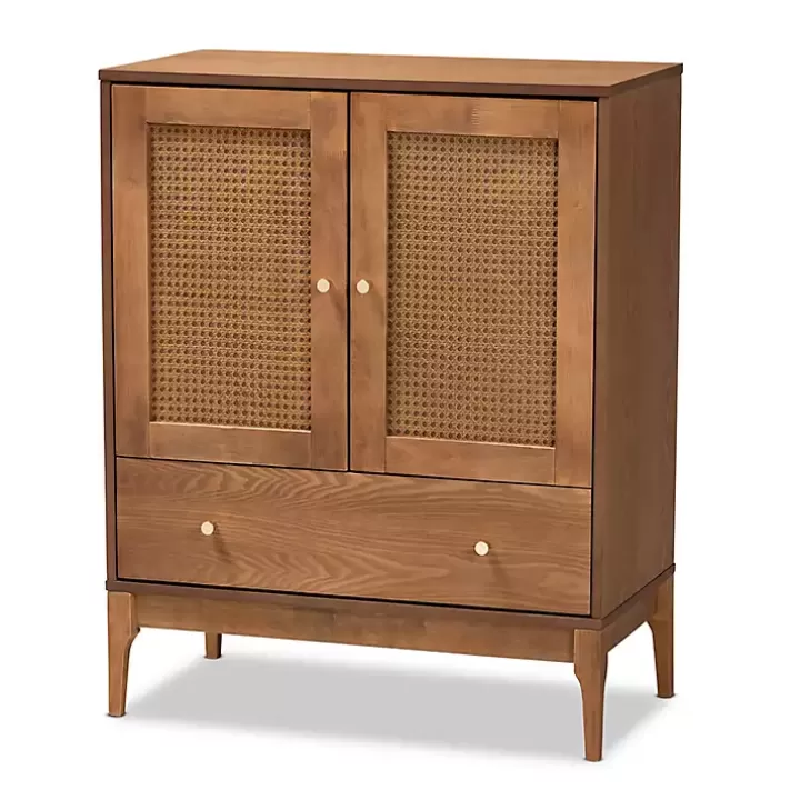 Discount Mid-Century Modern Rattan Walnut Cabinet Cabinets & Sideboards