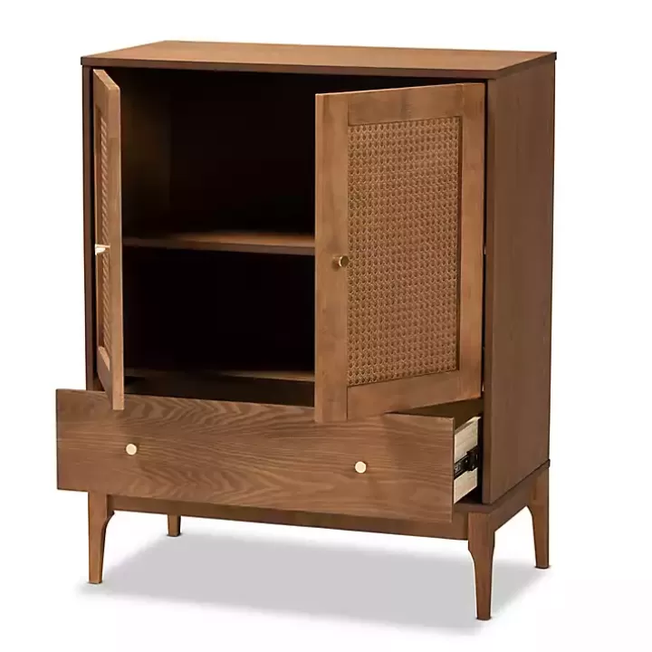 Discount Mid-Century Modern Rattan Walnut Cabinet Cabinets & Sideboards