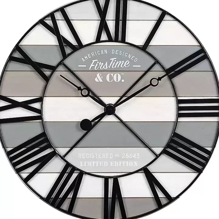 Cheap Mixed Plank and Black Metal Wall Clock Clocks