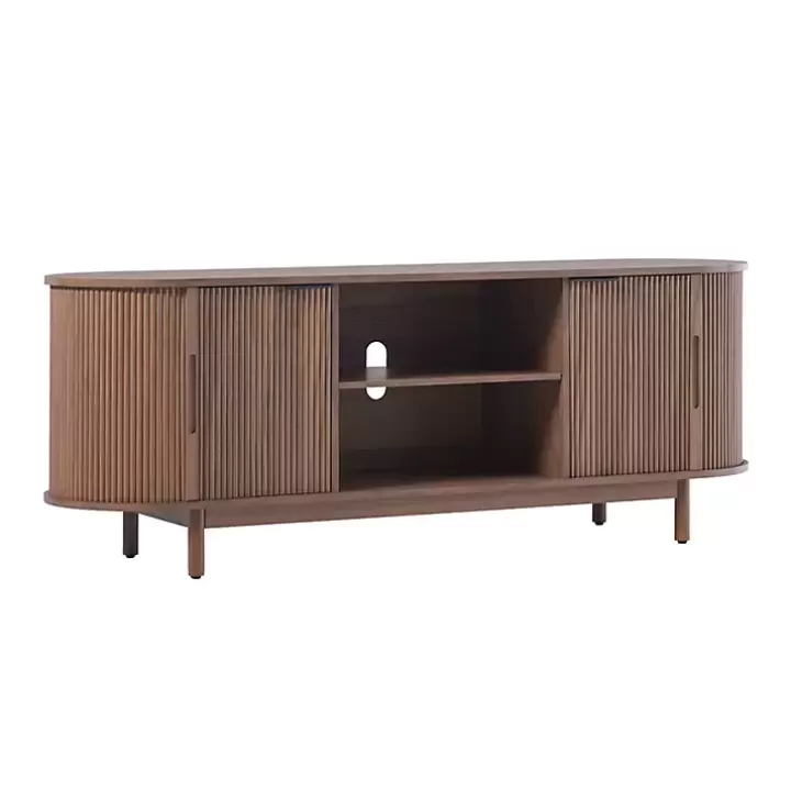 New Mocha Wood Reeded Oval TV Stand Tv Stands & Media Consoles