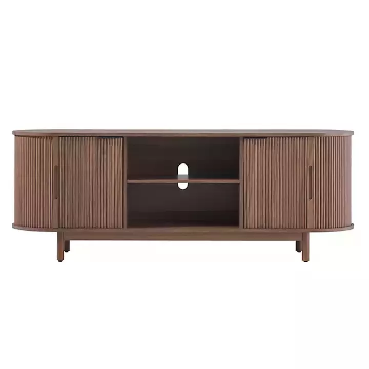 New Mocha Wood Reeded Oval TV Stand Tv Stands & Media Consoles