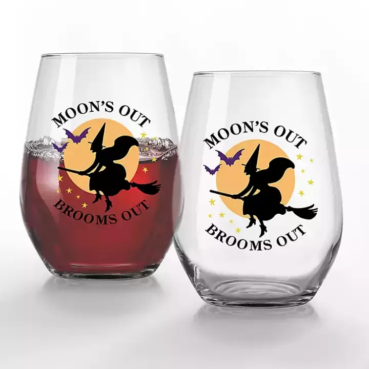 Cheap Moon's Out Brooms Out Halloween Glasses, Set of 2 Glassware & Drinkware