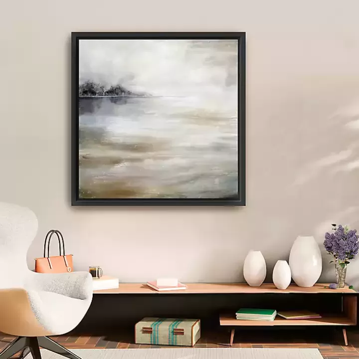 Flash Sale Morning Mist at the Lake Framed Canvas Art Print Canvas Art