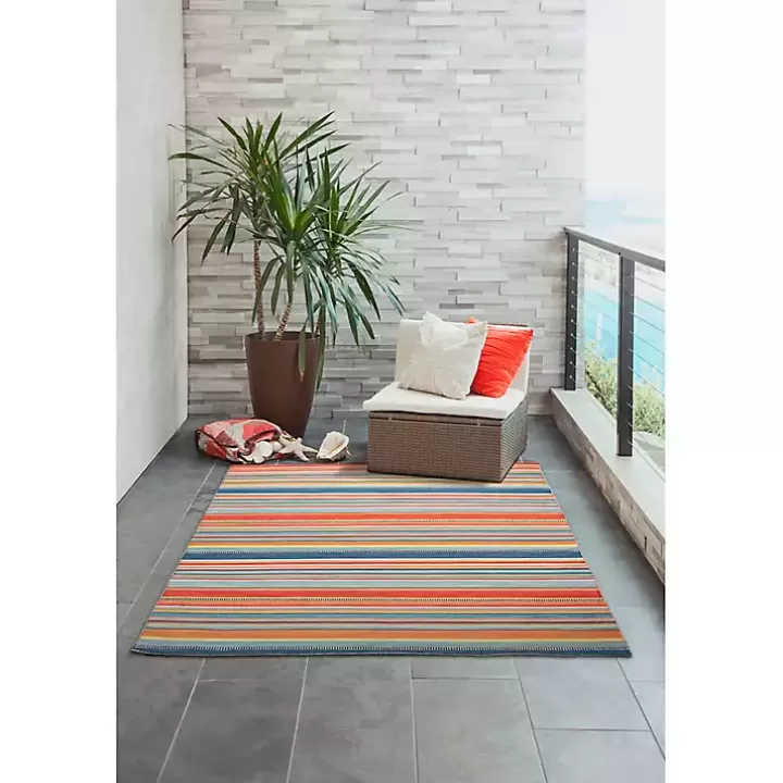 Discount Multi Dhurri Stripe Indoor/Outdoor Area Rug, 5x7 Outdoor Rugs