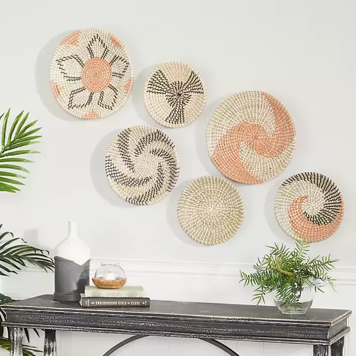 New Multi Seagrass Round 6-pc. Wall Plaque Set Wall Plaques