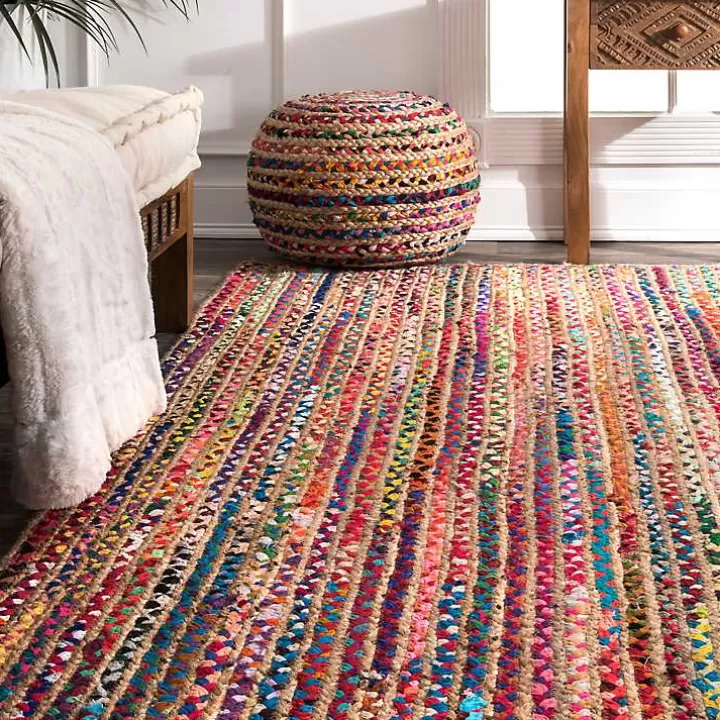 Flash Sale -Color Braided Jute and Cotton Area Rug, 5x8 Area Rugs