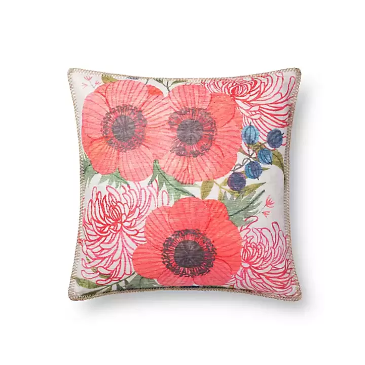Discount Multicolor Floral Blanket Stitch Outdoor Pillow Outdoor Cushions & Pillows
