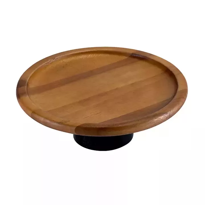 Fashion Natural Acacia Wood Cake Stand with Black Base Serving & Entertaining