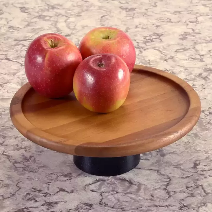 Fashion Natural Acacia Wood Cake Stand with Black Base Serving & Entertaining