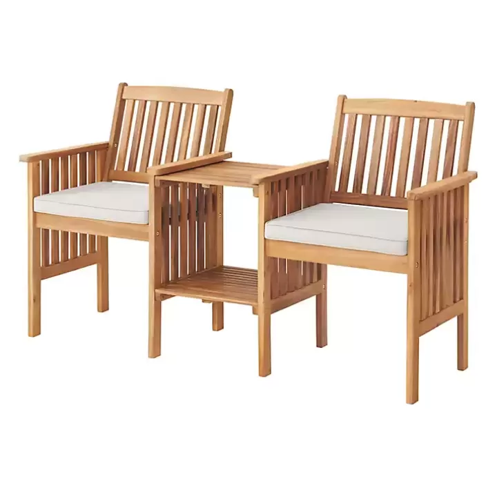 Cheap Natural Acacia Wood Ivory Cushion 3-pc. Patio Set Outdoor Sets