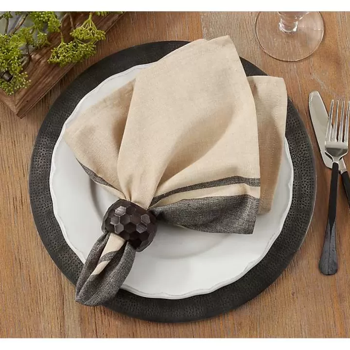 Shop Natural and Black Banded Cotton Napkins, Set of 4 Table Linens