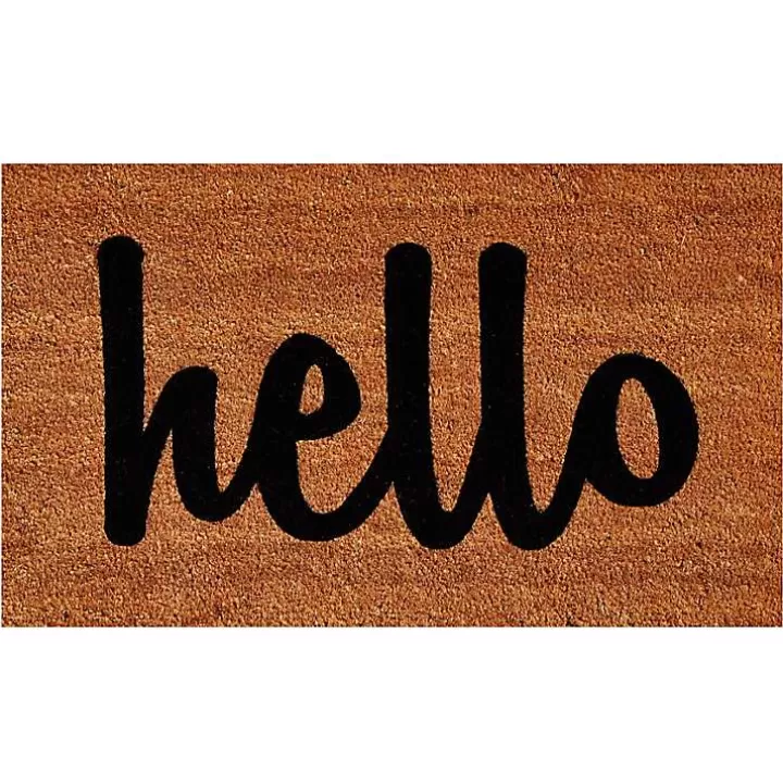 Cheap Natural and Black Coir Hello Doormat, 29x17 in. Doormats