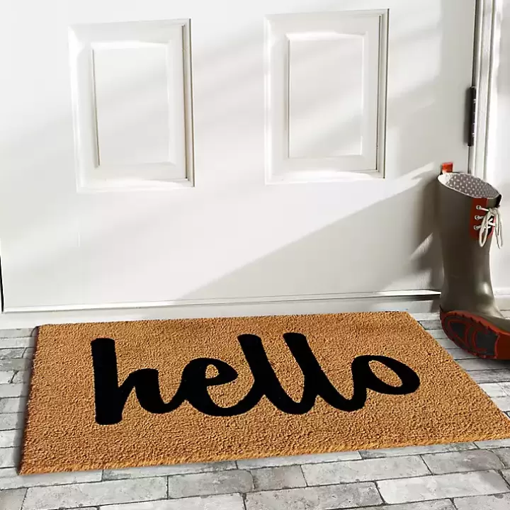 Cheap Natural and Black Coir Hello Doormat, 29x17 in. Doormats