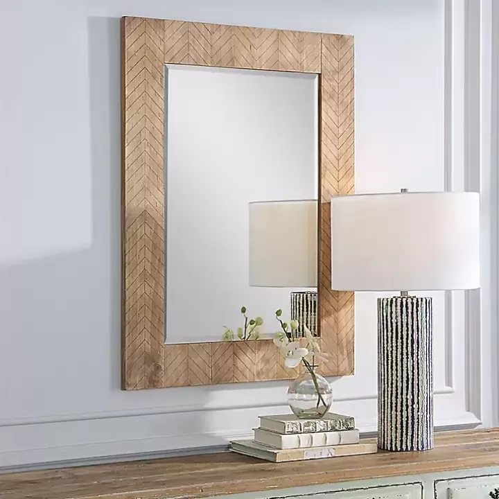 Outlet Natural Chevron Wood Wall Mirror Decorative Mirrors