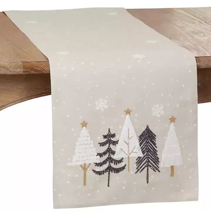 Discount Natural Embroidered Christmas Trees Table Runner Table Linens