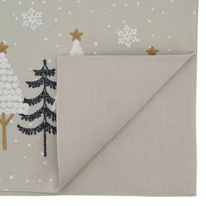 Discount Natural Embroidered Christmas Trees Table Runner Table Linens