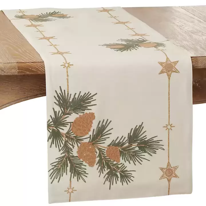 Store Natural Embroidered Pinecone Table Runner Table Linens