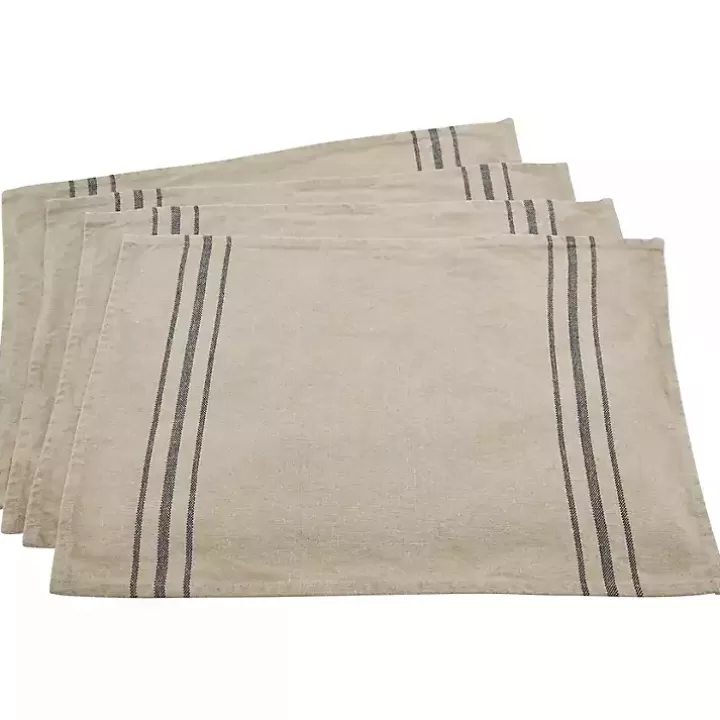 Fashion Natural Everyday Striped Linen Placemats, Set of 4 Table Linens
