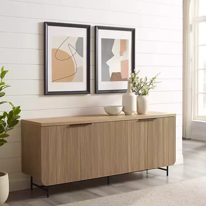 Online Natural Fluted Wood 4-Door Scandinavian Cabinet Cabinets & Sideboards