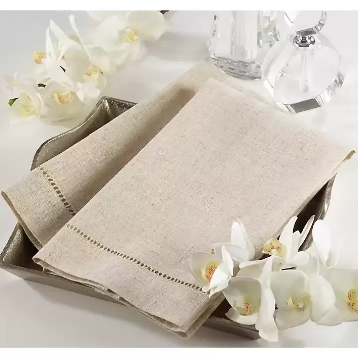 Hot Natural Hemstitch Guest Towels, Set of 4 Bath Towels