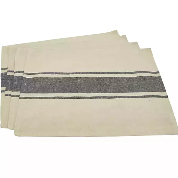 Flash Sale Natural Ivory Banded Cotton Placemats, Set of 4 Table Linens