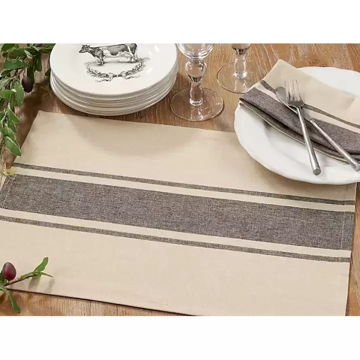 Flash Sale Natural Ivory Banded Cotton Placemats, Set of 4 Table Linens