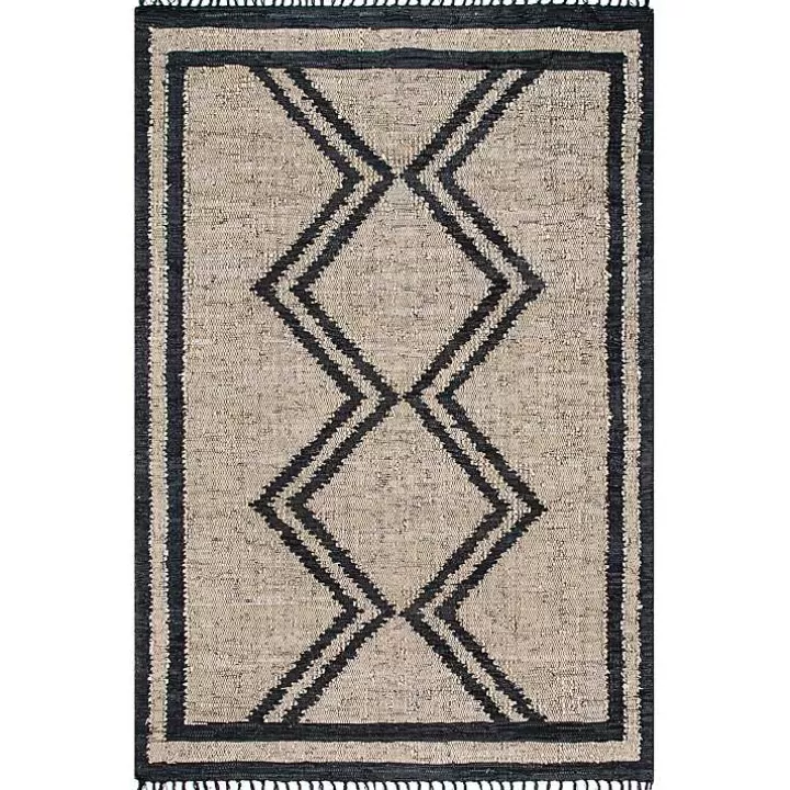 Sale Natural Leather Flatweave ZigZag Area Rug, 8x10 Area Rugs