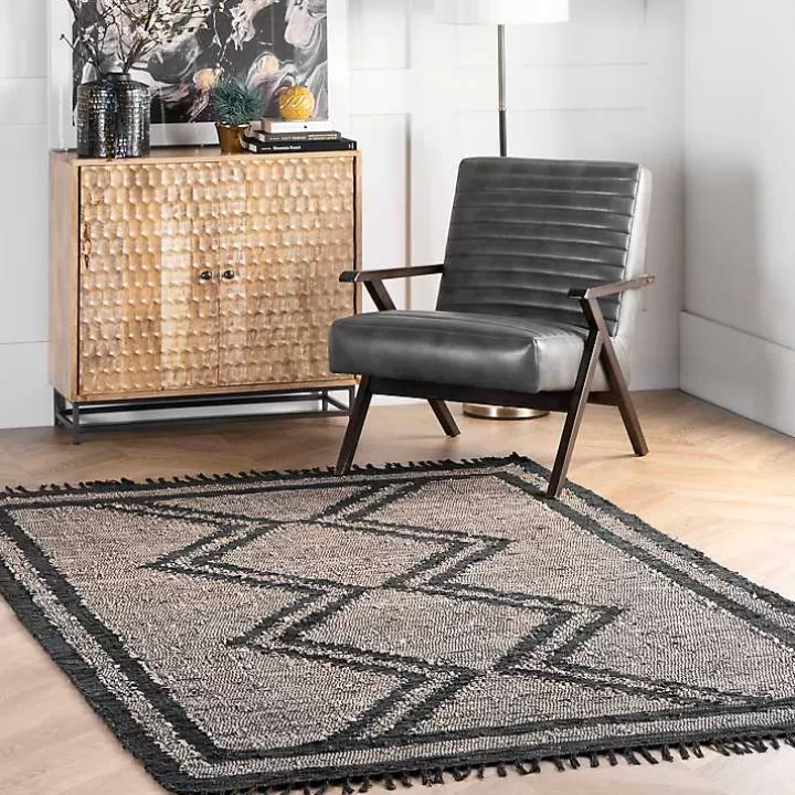 Sale Natural Leather Flatweave ZigZag Area Rug, 8x10 Area Rugs