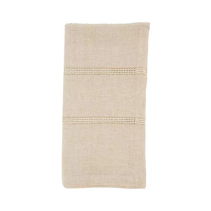 Discount Natural Leno Striped Napkins, Set of 4 Table Linens